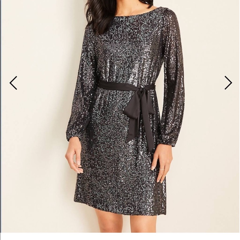 Ann Taylor Black Sequin Dress with silk belt